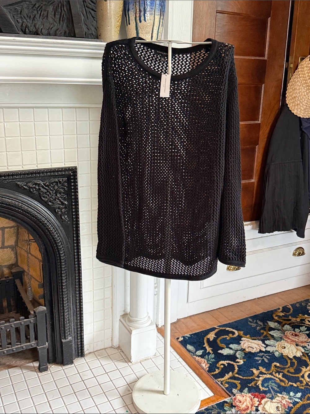 Banana Republic Black‎ Open-Knit Crewneck Sweater w/ wide sleeves-NWT. Retail 85